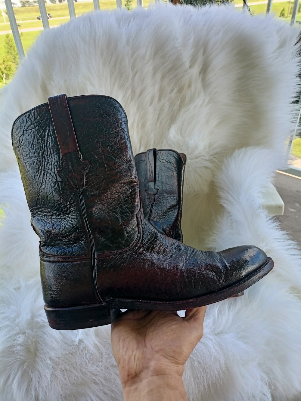 Lucchese Men's size 10D Vintage Black Cherry Roper Boots USA number  79855